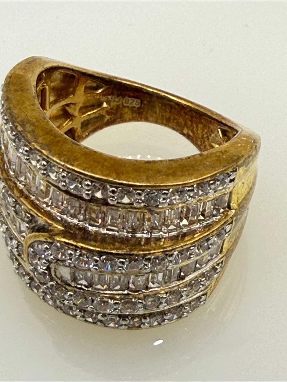 Stunning Multi row thick buckle Wide Silver 925 Band Ring Sparkling Clear Stones